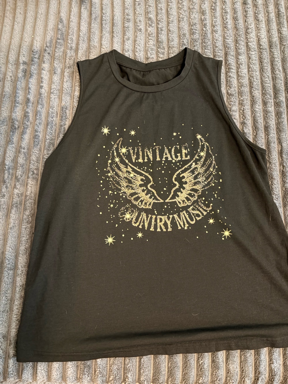 SHEIN Black Tank with Gold Vintage Wing Graphic